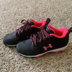 Kids Pink and Black Under Armour girls cleats size 13
